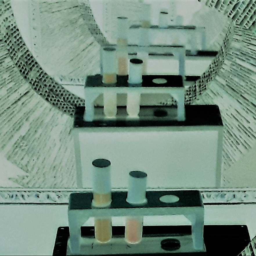 Test tubes reflected between two mirrors